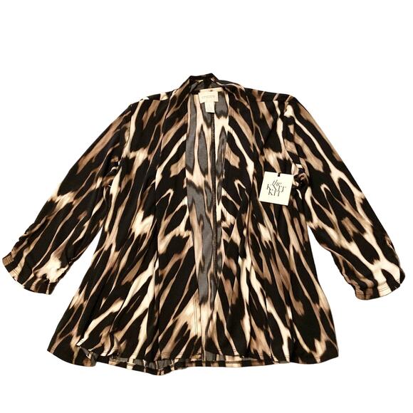 Chico's Tops - Chico’s Knit Kit Cardigan Sz 1 (8 Med) Open Front Black & Brown Animal Print NWT